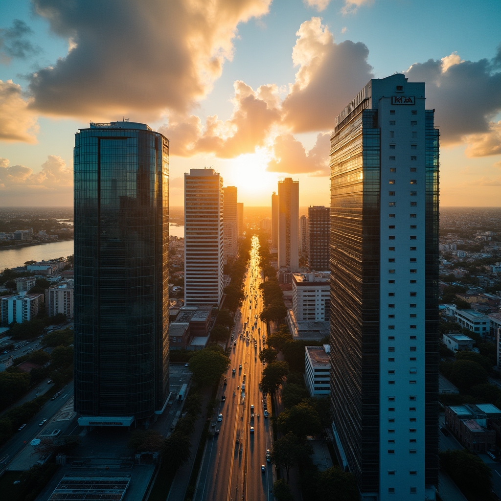 Aerial view of Barranquilla business district with modern office buildings